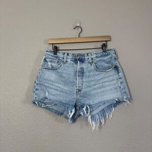 Levi's 501 Women's Size 31 Blue Distressed Frayed Button Fly Denim Shorts
